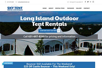 Homepage of Sky Tent Rentals and Inflatables Website