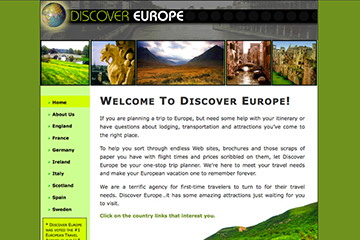 Homepage of Europe Travel Website